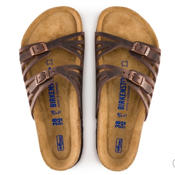 Birkenstock Shoes - Birkenstock Granada Footbed Sandals 38 Narrow brown leather